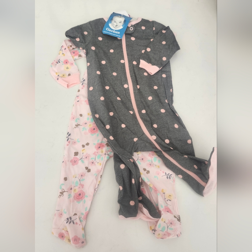 Gerber Baby Sleeper Girl Polkadot Floral Pjs 0-3 Months